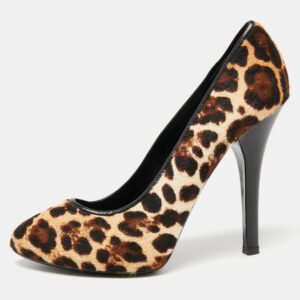 Dolce & Gabbana Beige/Brown Pony Hair Leopard Print Platform Pumps Size 40