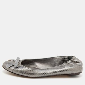 Dolce & Gabbana Metallic Grey Snakeskin Bow Ballet Flats Size 36.5