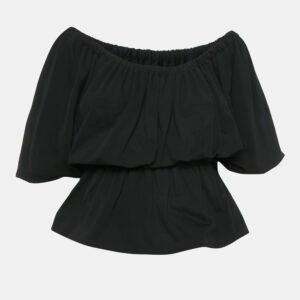 Dries van Noten Black Cotton Knit Elasticized Detail Top S