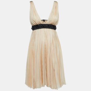 Dsquared2 Cream Silk Embellished Deep V-Neck Mini Dress S