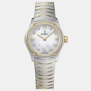Ebel Silver Stainless Steel 18K Yellow Gold Classic Sport 1216412A Quartz Women's Wristwatch 24 mm