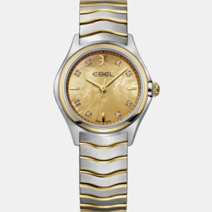 Ebel Champagne 18k Yellow Gold Stainless Steel Wave Lady 1216569 Quartz Women's Wristwatch 30 mm