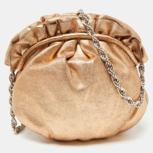 Elie Tahari Metallic Gold Leather Pleated Frame Crossbody Bag