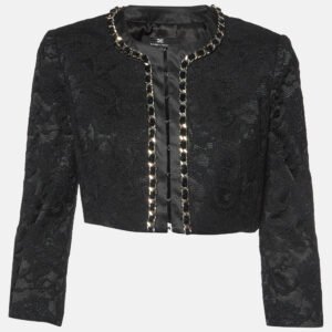 Elisabetta Franchi Black Lace Chain Detail Crop Jacket M