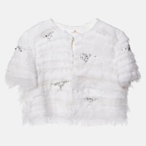 Elisabetta Franchi White Studded Crepe Crop Jacket M