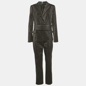 Elisabetta Franchi Black Lurex Gabardine Slim Fit Jumpsuit L