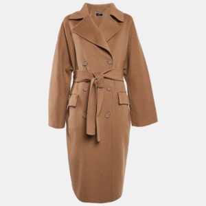 Elisabetta Franchi Beige Felt Wool Double Breasted Coat M