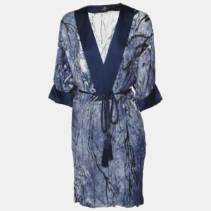 Elisabetta Franchi Multicolor Cherry Blossom Kimono Mini Dress M