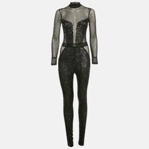 Elisabetta Franchi Black Mesh and Sequin Sheer Jumpsuit S