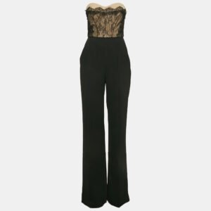 Elisabetta Franchi Black Crepe Lace Overlay Detail Strapless Jumpsuit M