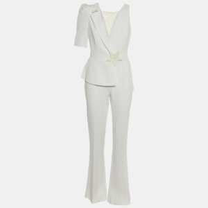 Elisabetta Franchi White Crepe Star Detail Jumpsuit M