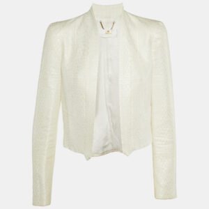 Elisabetta Franchi White Textured Patterned Cotton Open Blazer M