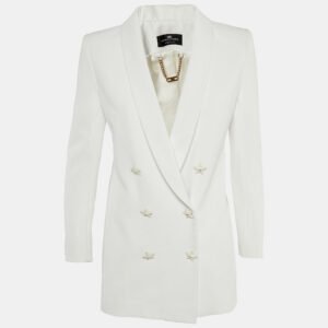 Elisabetta Franchi White Crepe Star Button Detail Double Breasted Blazer M