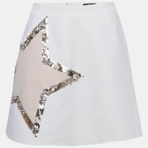 Elisabetta Franchi White Star Embellished Crepe Mini Skirt M