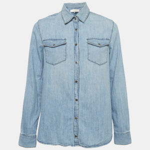 Elisabetta Franchi Jeans Blue Denim & White Chiffon Button Front Shirt S