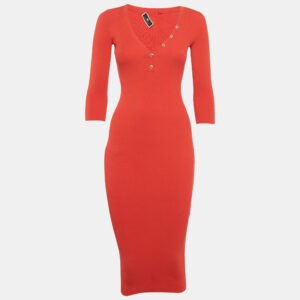 Elisabetta Franchi Red Rib Knit Bodycon Dress S