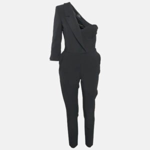 Elisabetta Franchi Black Crepe Corset Inset One Shoulder Jumpsuit M