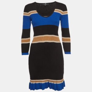 luxury-women-elisabetta-franchi-used-clothes-p969439-003 Elisabetta Franchi Multicolor Striped Rib Knit Long Sleeve Midi Dress M