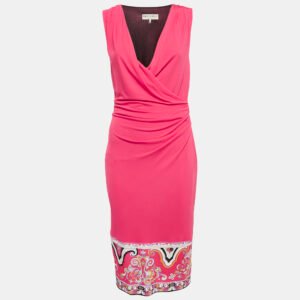 Emilio Pucci Pink Hem Print Jersey Sleeveless Midi Dress M