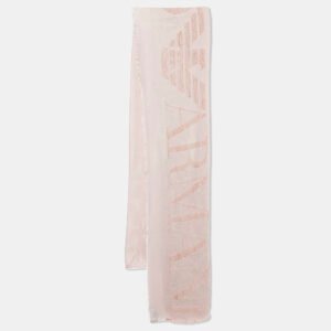 Emporio Armani Pink Eagle Logo Velvet and Modal Scarf