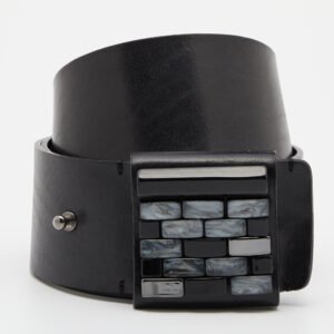 Emporio Armani Black Leather Brick Buckle Wide Belt