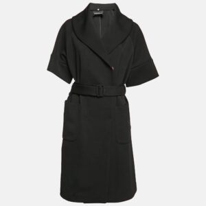 Emporio Armani Black Synthetic Knit Belted Coat