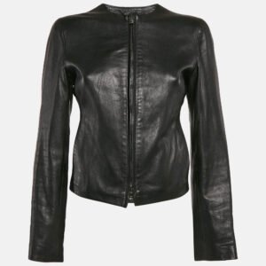 emporio armani black leather cut-out detail jacket s