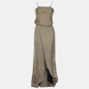 Emporio Armani Grey Silk Floral Applique Detail Maxi Dress S