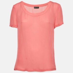 Emporio Armani Pink Chiffon Raw Edge Trim Top L