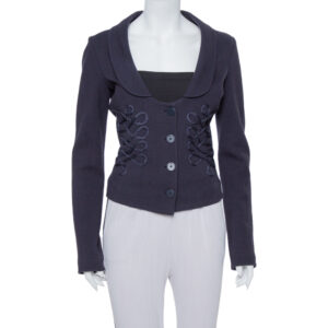 Emporio Armani Navy Blue Cotton Knit Trim Detail Collared Jacket M