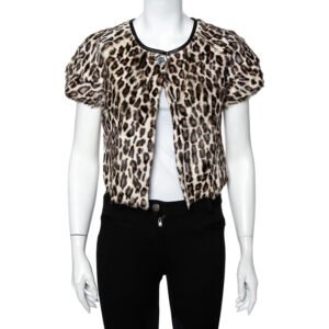 Emporio Armani Brown Animal Printed Fur Button Front Shrug S