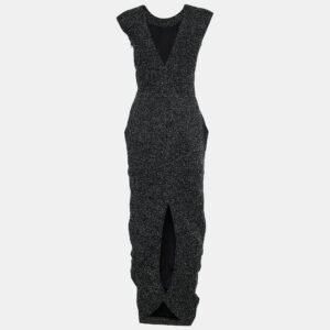 Emporio Armani Black Patterned Wool & Crepe Maxi Dress S