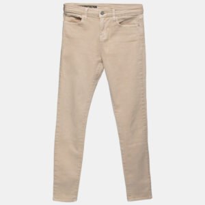 Emporio Armani Beige Denim Logo Embroidered Skinny Jeans Waist 29"