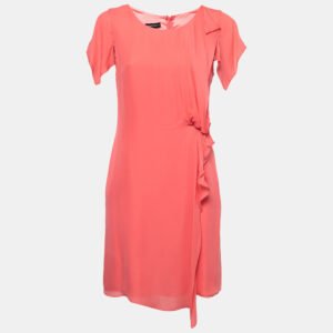 Emporio Armani Salmon Pink Silk Draped Detail Midi Dress M