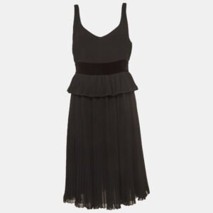 luxury-women-emporio-armani-used-clothes-p940170-001 Emporio Armani Black Velvet Trim Crepe Pleated Midi Dress M