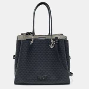 Emporio Armani Black Monogram Faux Leather Annie Tote