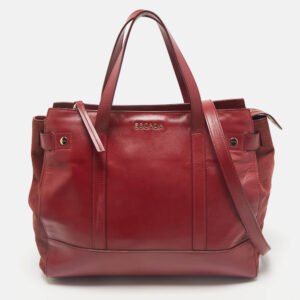Escada Red Leather and Suede Zip Tote