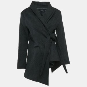 Etal Black Jacquard Waist Tie-Up Detail Asymmetric Jacket S