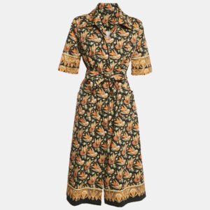 Etro Black Bird Print Cotton Button Front Shirt Dress L