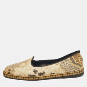 Etro Gold/Beige Brocade Fabric Smoking Slippers Size 36.5