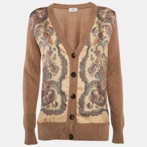 luxury-women-etro-used-clothes-p1117584-002 Etro Beige Paisley Print Silk and Wool Knit Cardigan S