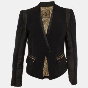 etro black cady button front fitted jacket m