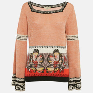 etro orange/multicolor patterned knit wide sleeve sweater m