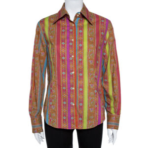 Etro Orange Cotton Floral Striped Button Front Shirt L