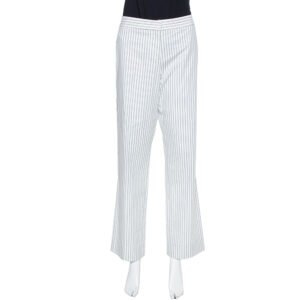 Etro White Pinstriped Cotton Straight Leg Pants L