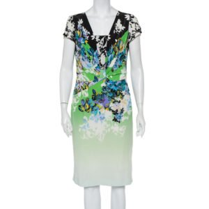 Etro Multicolor Printed Silk Draped Detail Midi Dress L