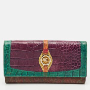 Etro Multicolor/Paisley Coated Canvas and Croc Embossed Logo Continental Wallet
