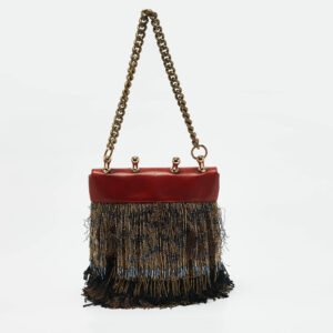 luxury-women-etro-used-handbags-p1154652-001 Etro Brick Brown/Gold Leather Beaded Fringe Shoulder Bag