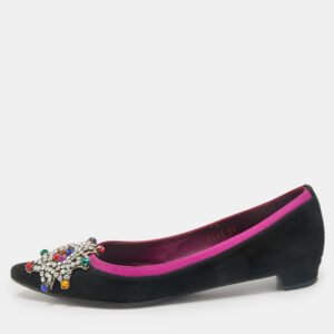 Etro Black/Purple Suede and Satin Crystal Embellished Ballet Flats Size 36