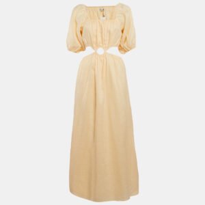 Faithfull The Brand Orange Linen Cut-Out Trianita Maxi Dress M
